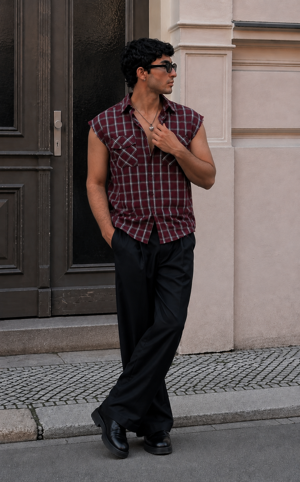 RIWYN Checker Raw Edge Vest shirt