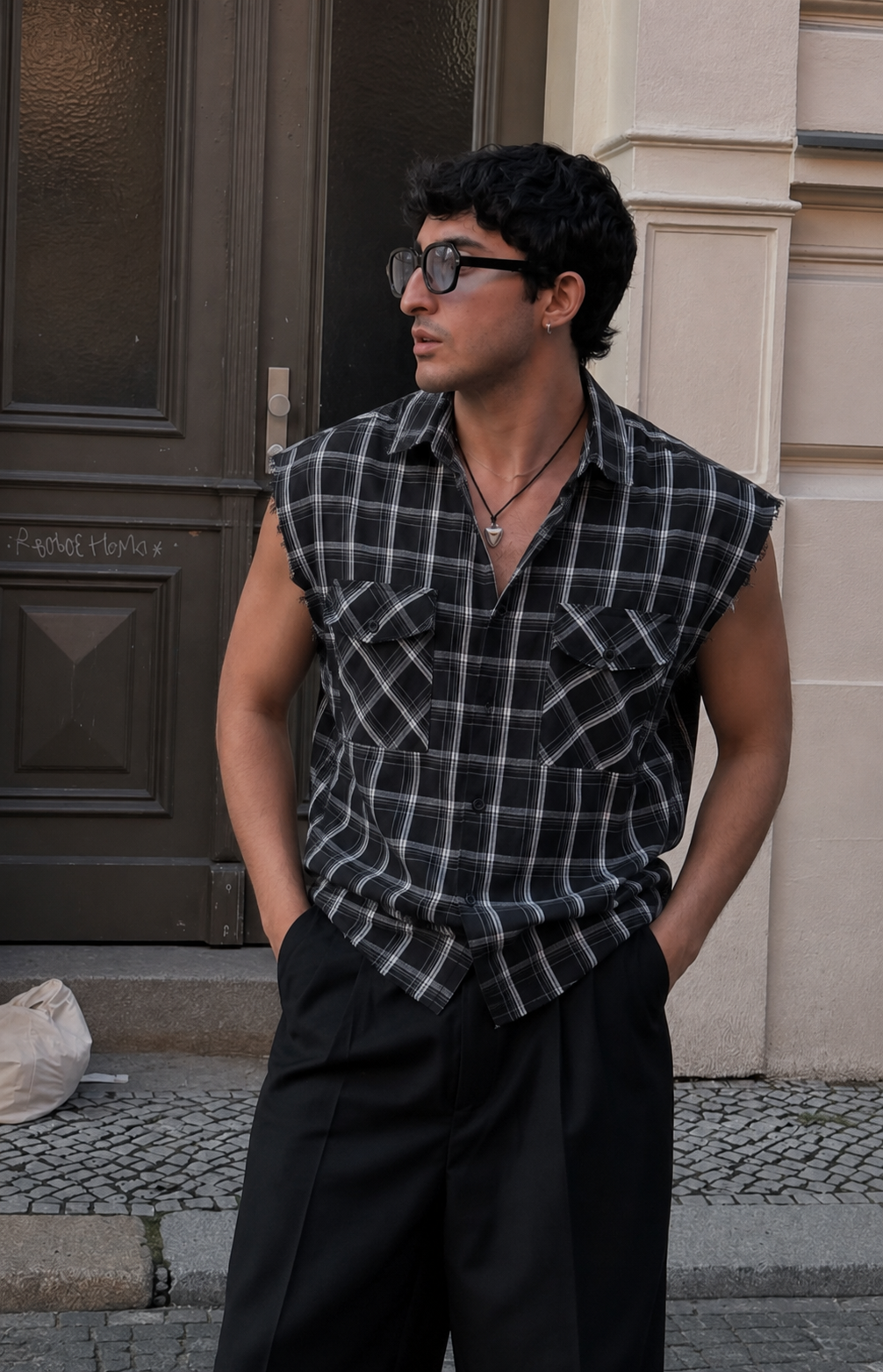 RIWYN Checker Raw Edge Vest shirt