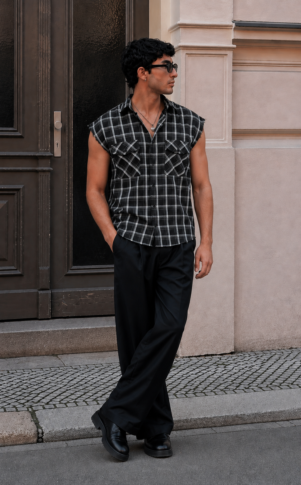 RIWYN Checker Raw Edge Vest shirt
