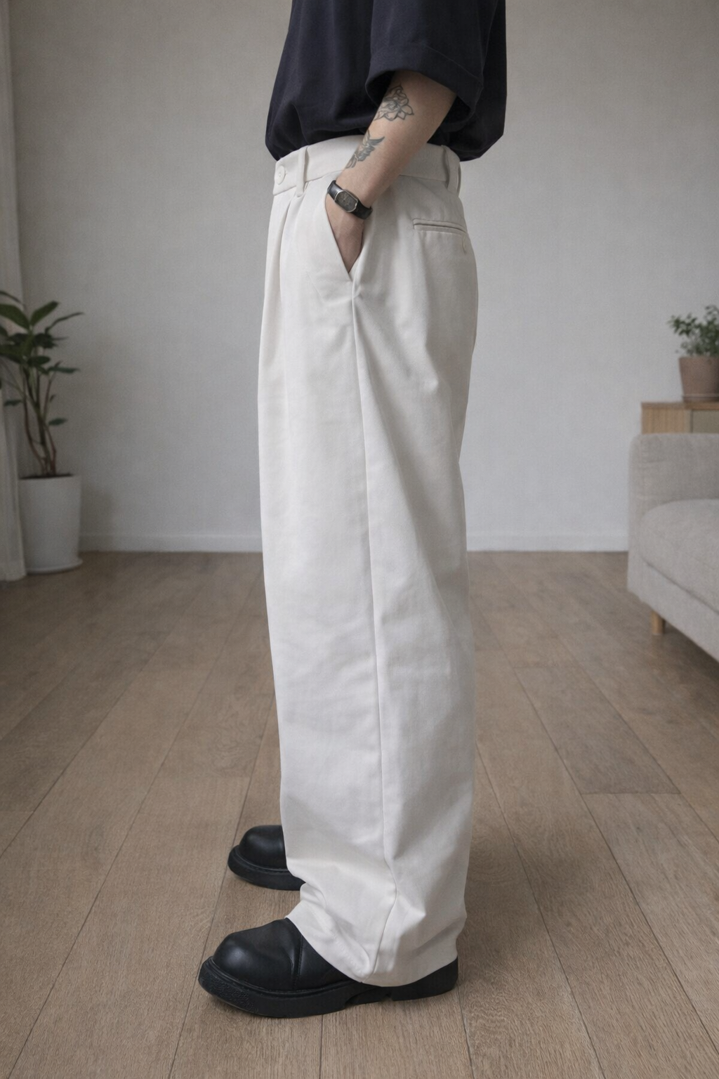 RIWYN Street Cast Relaxed Wide Trousers