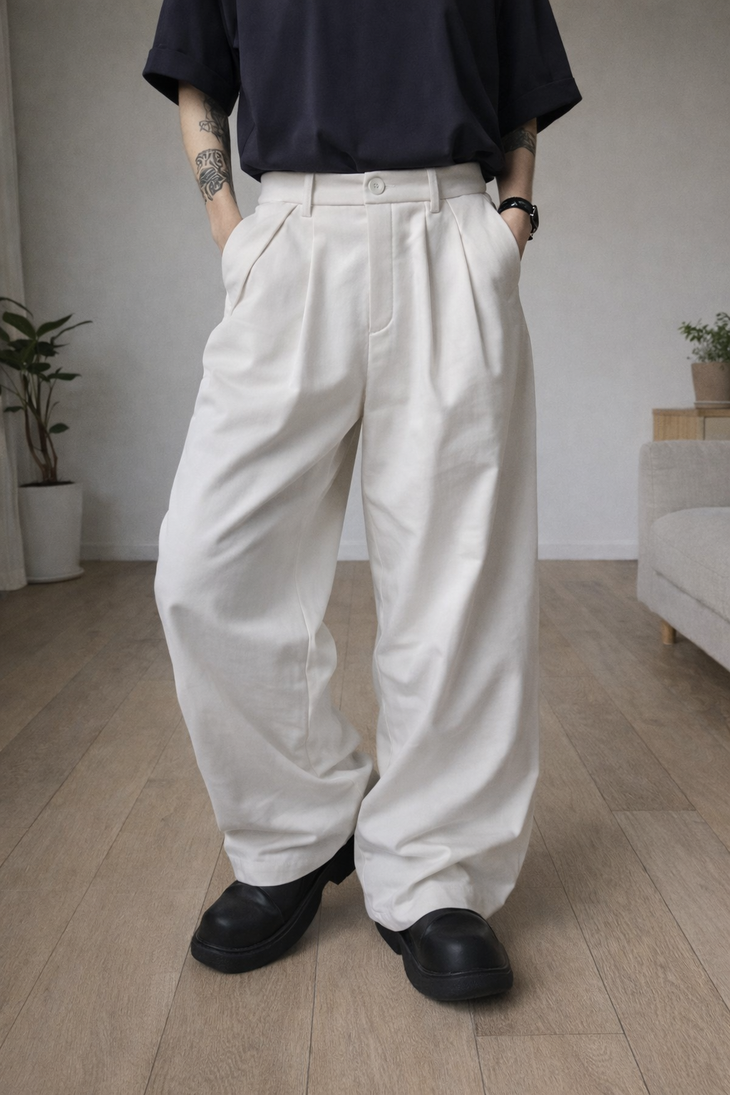 RIWYN Street Cast Relaxed Wide Trousers