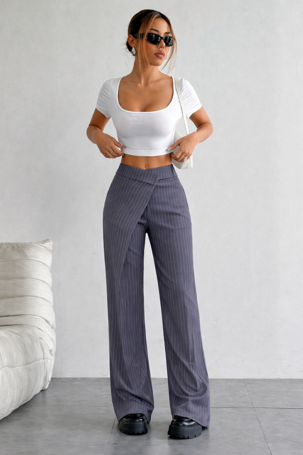 RǏWYÑ | Off Front Pleat Tailored Trousers