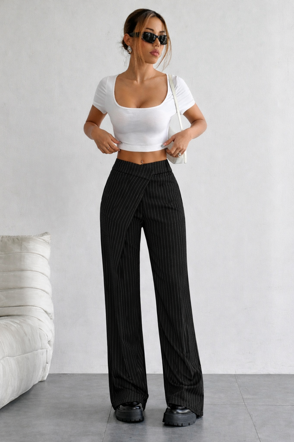 RǏWYÑ | Off Front Pleat Tailored Trousers