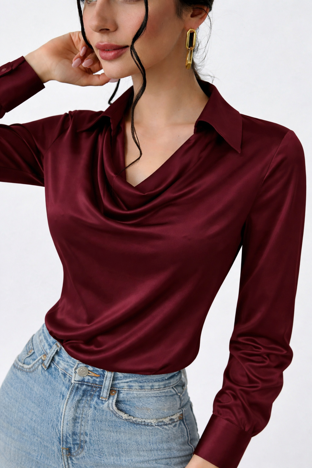 RǏWYÑ | Cowl Neck Collared Blouse