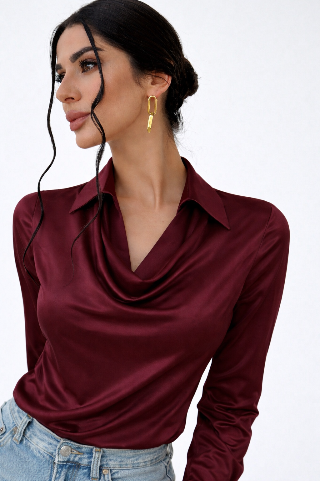 RǏWYÑ | Cowl Neck Collared Blouse