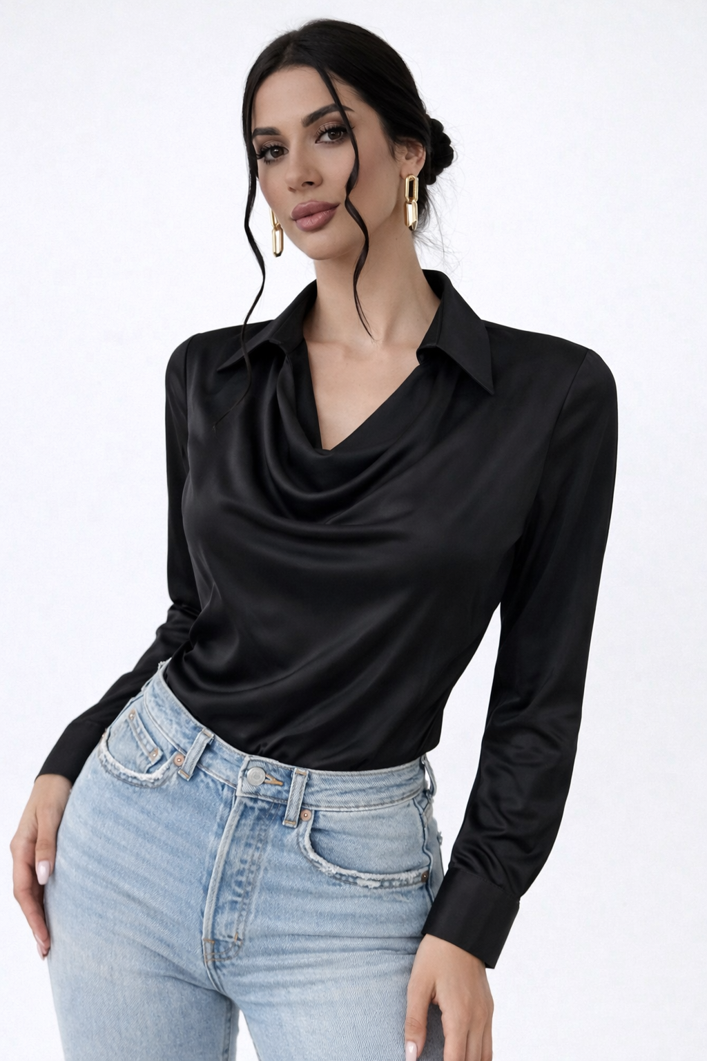 RǏWYÑ | Cowl Neck Collared Blouse