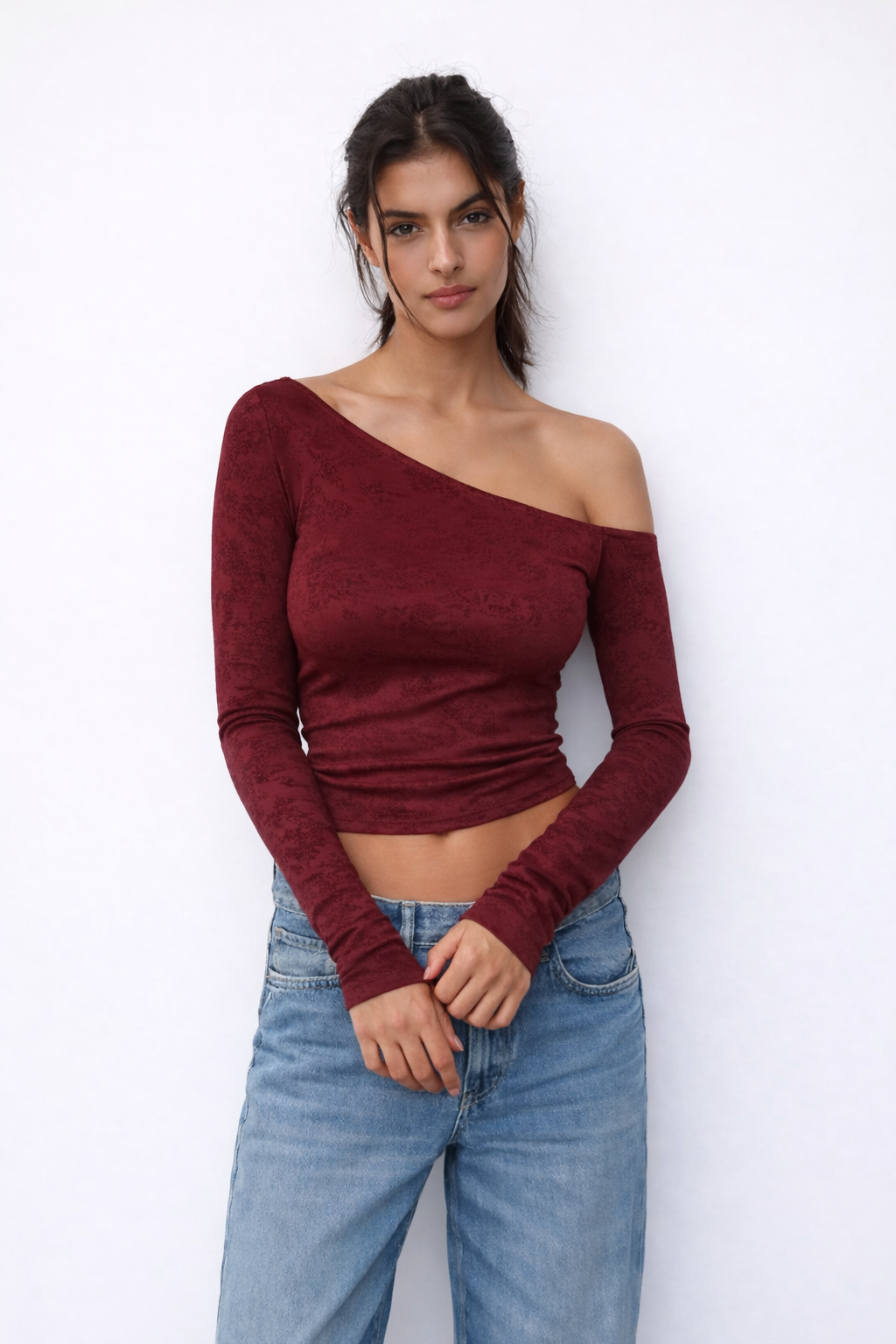 RǏWYÑ | Petal Mesh Drop Shoulder Fitted Top