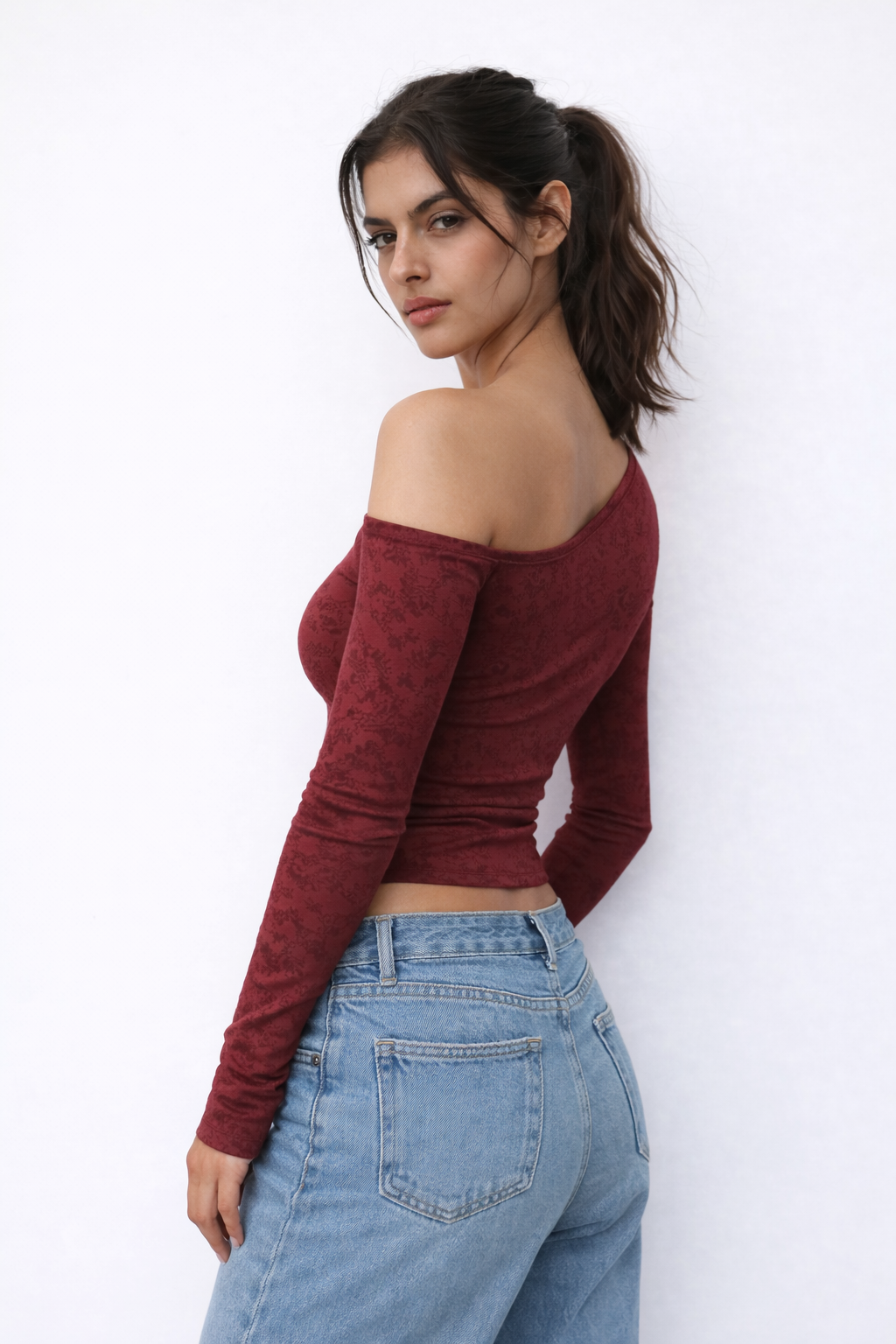 RǏWYÑ | Petal Mesh Drop Shoulder Fitted Top