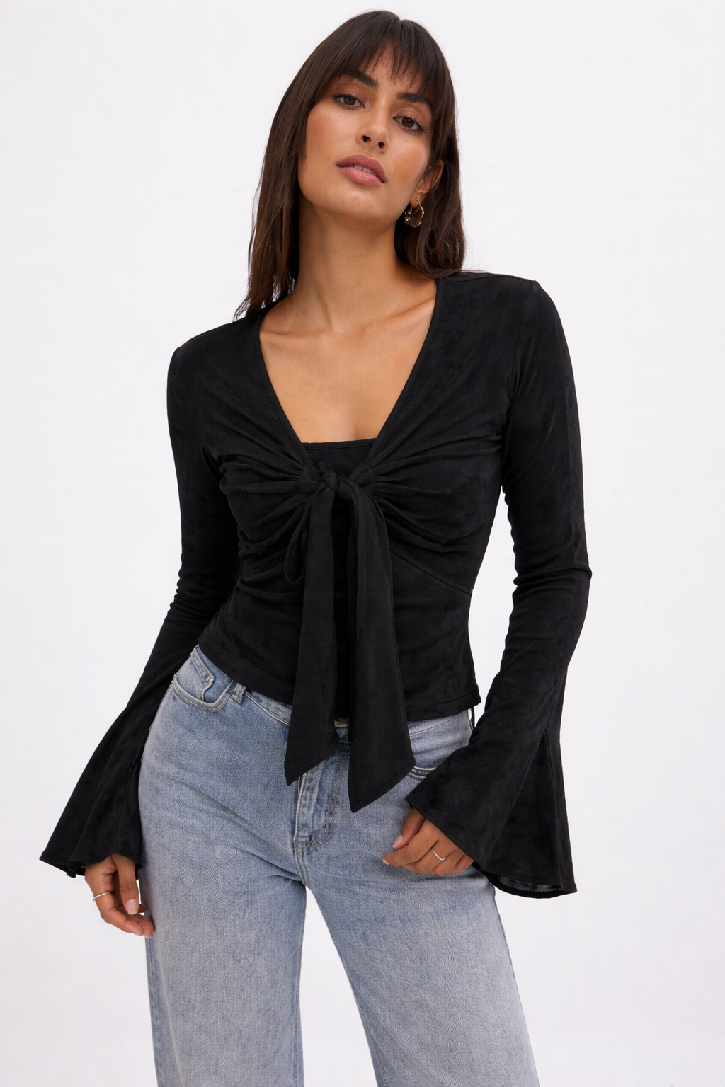 RǏWYÑ | Iris Mesh Bell Sleeve Tie Top