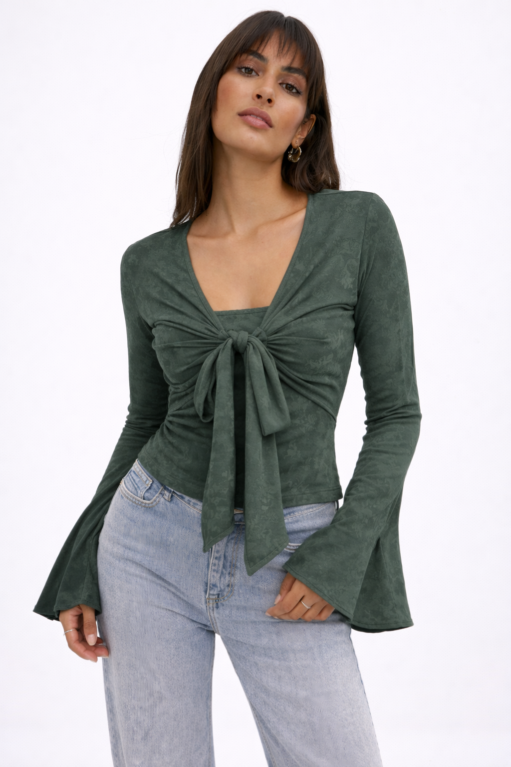 RǏWYÑ | Iris Mesh Bell Sleeve Tie Top