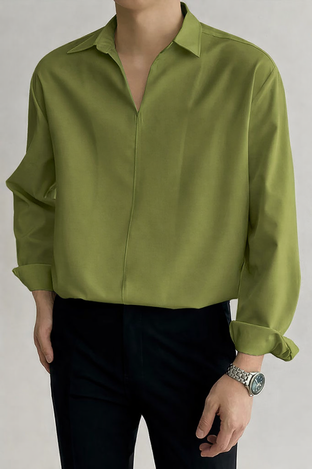 RIWYN Daily Loose Solid Color Long Sleeved Shirt
