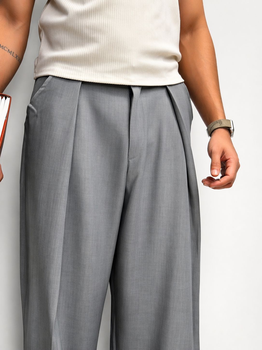 RIWYN High Profile Pleat Straight Leg Trousers