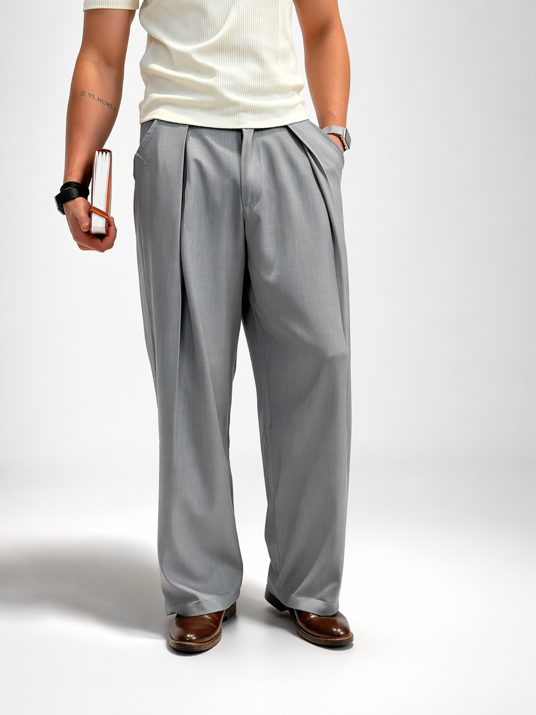 RIWYN High Profile Pleat Straight Leg Trousers