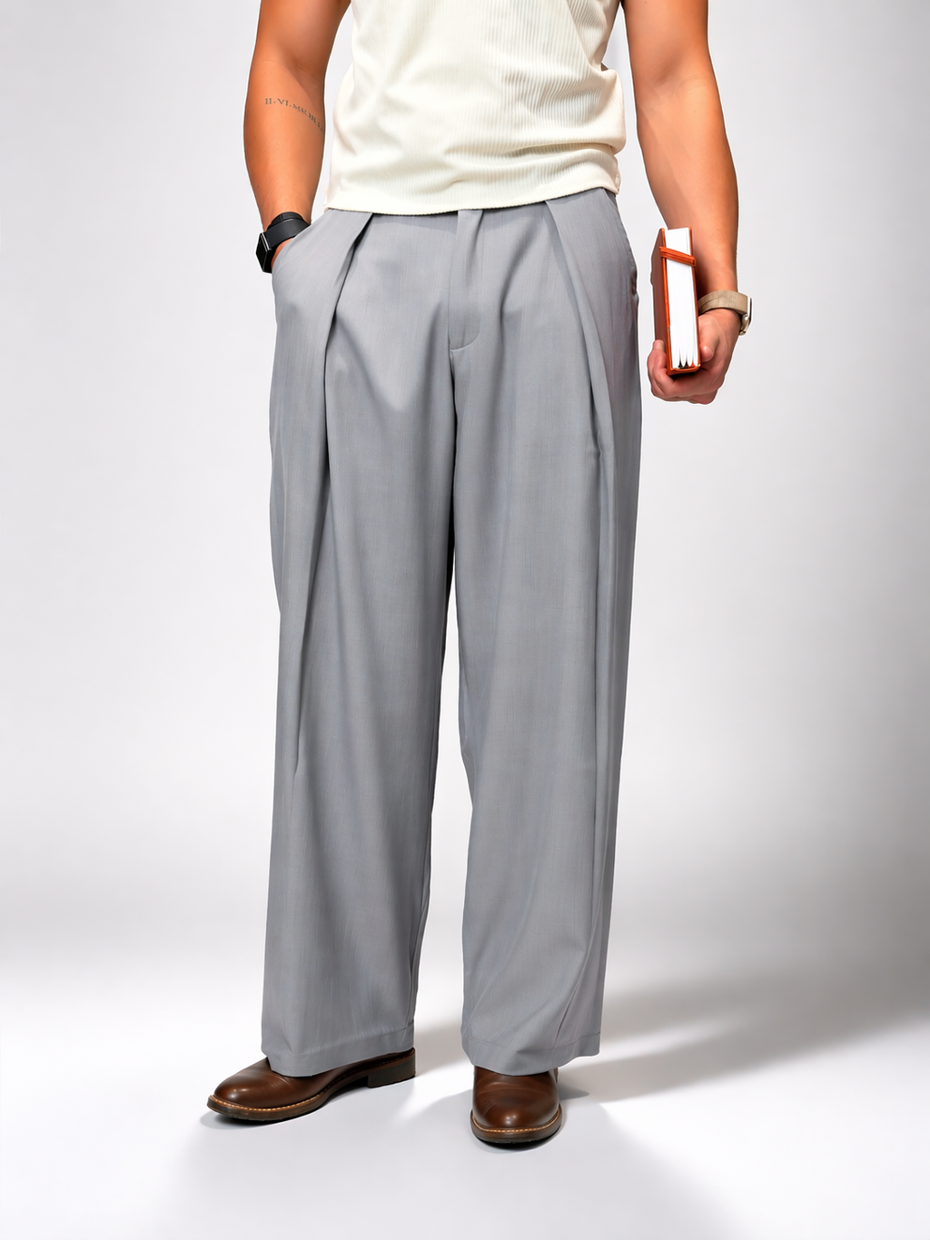 RIWYN High Profile Pleat Straight Leg Trousers