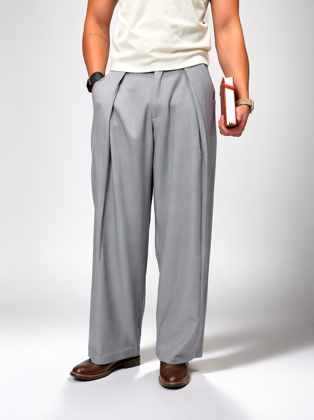 RIWYN High Profile Pleat Straight Leg Trousers