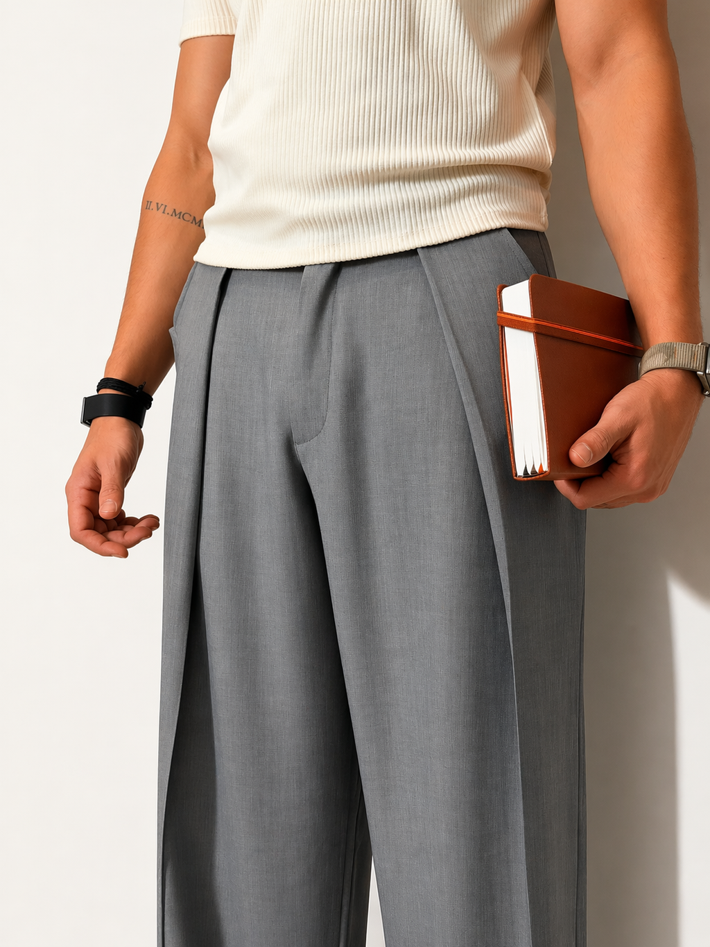 RIWYN High Profile Pleat Straight Leg Trousers