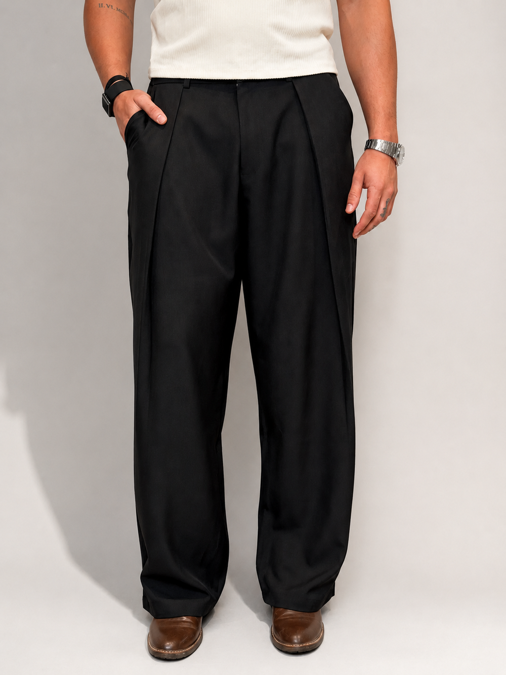 RIWYN High Profile Pleat Straight Leg Trousers