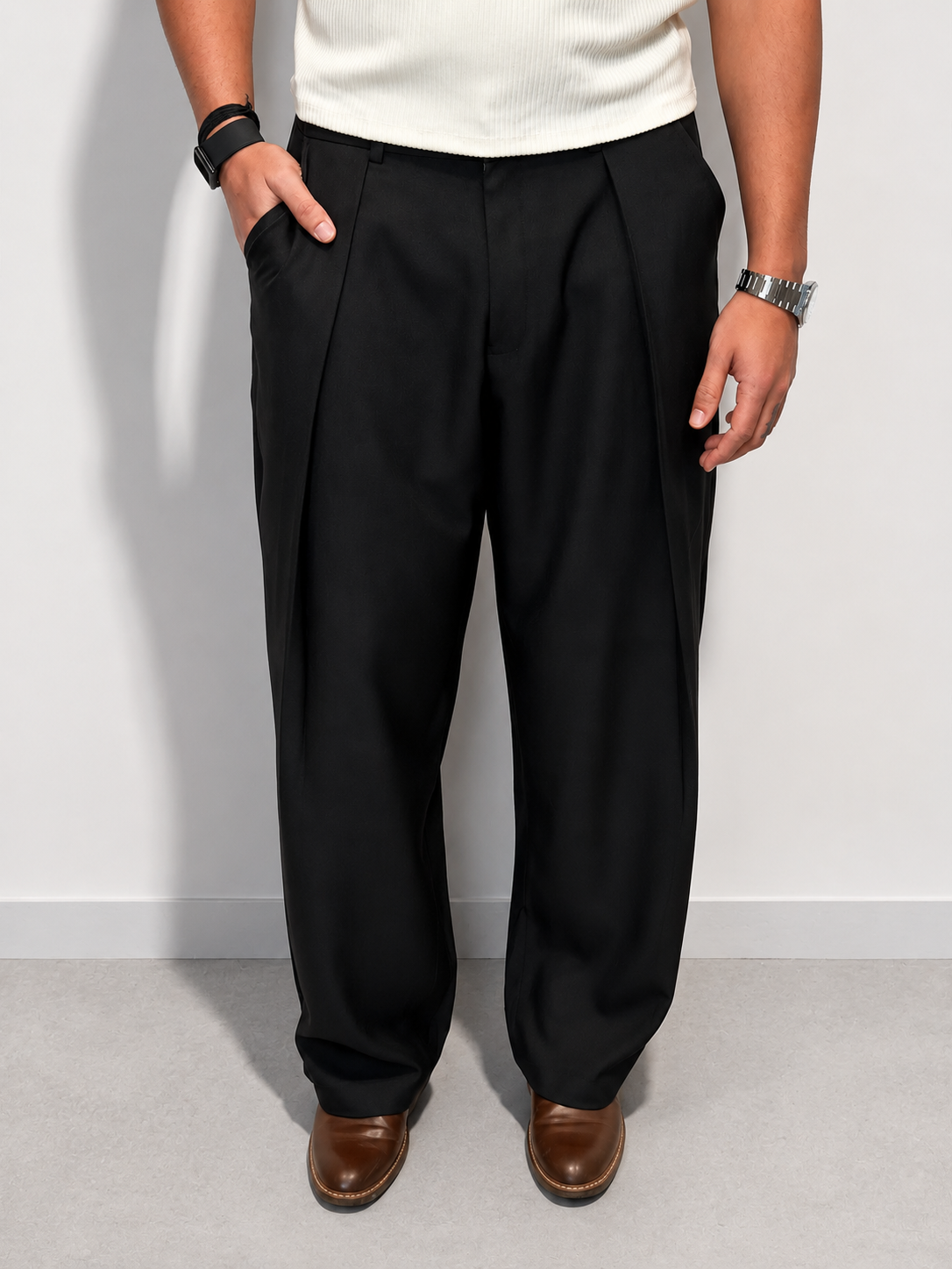 RIWYN High Profile Pleat Straight Leg Trousers
