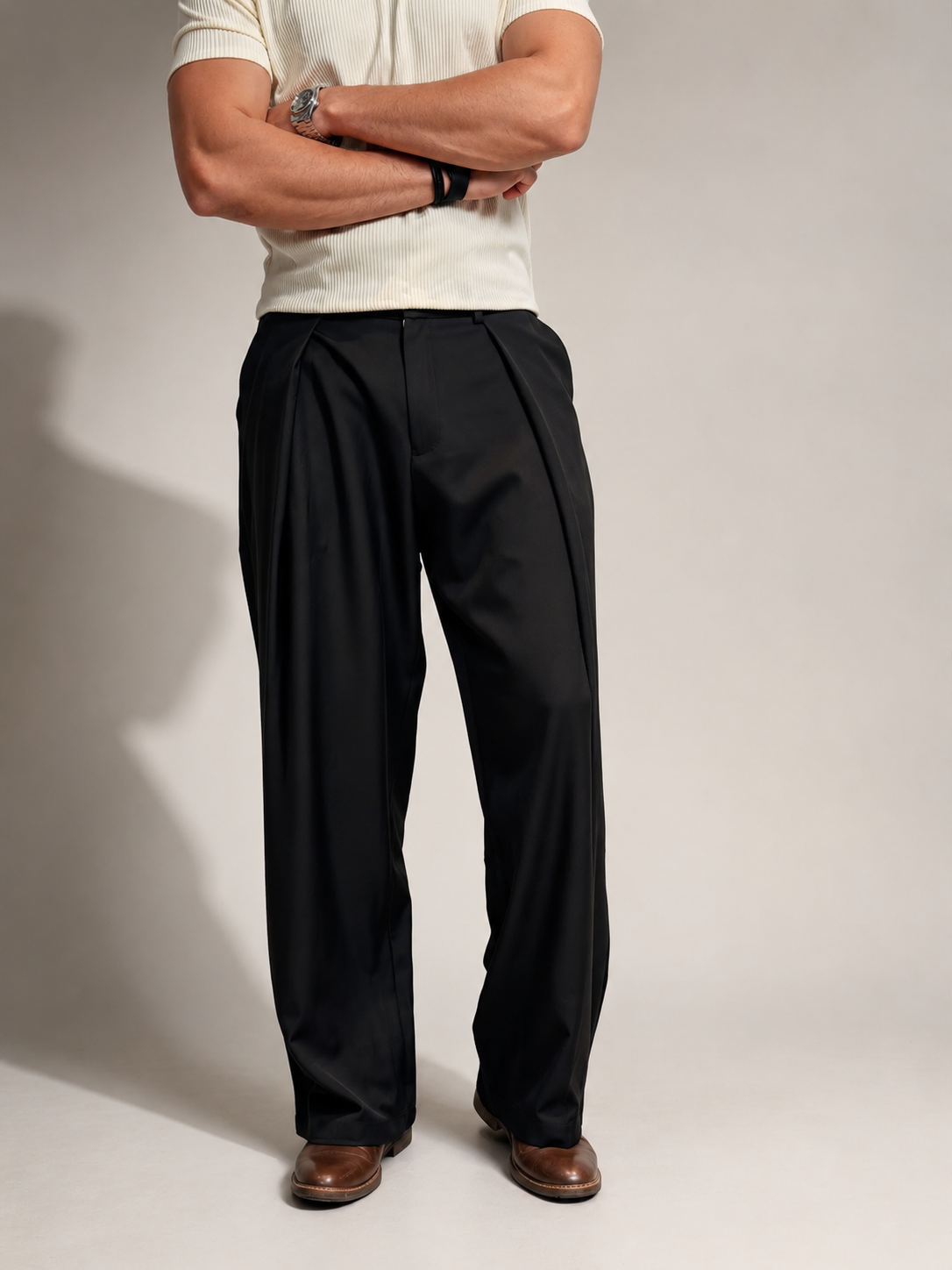 RIWYN High Profile Pleat Straight Leg Trousers