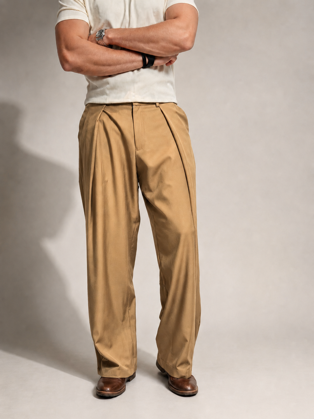 RIWYN High Profile Pleat Straight Leg Trousers