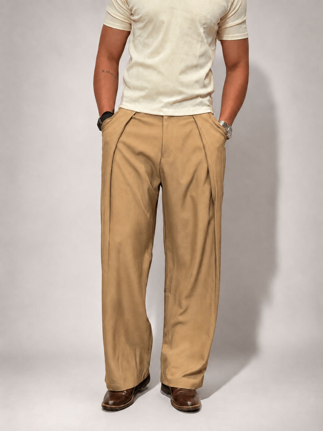 RIWYN High Profile Pleat Straight Leg Trousers