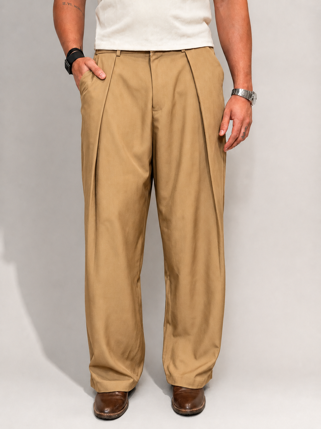 RIWYN High Profile Pleat Straight Leg Trousers