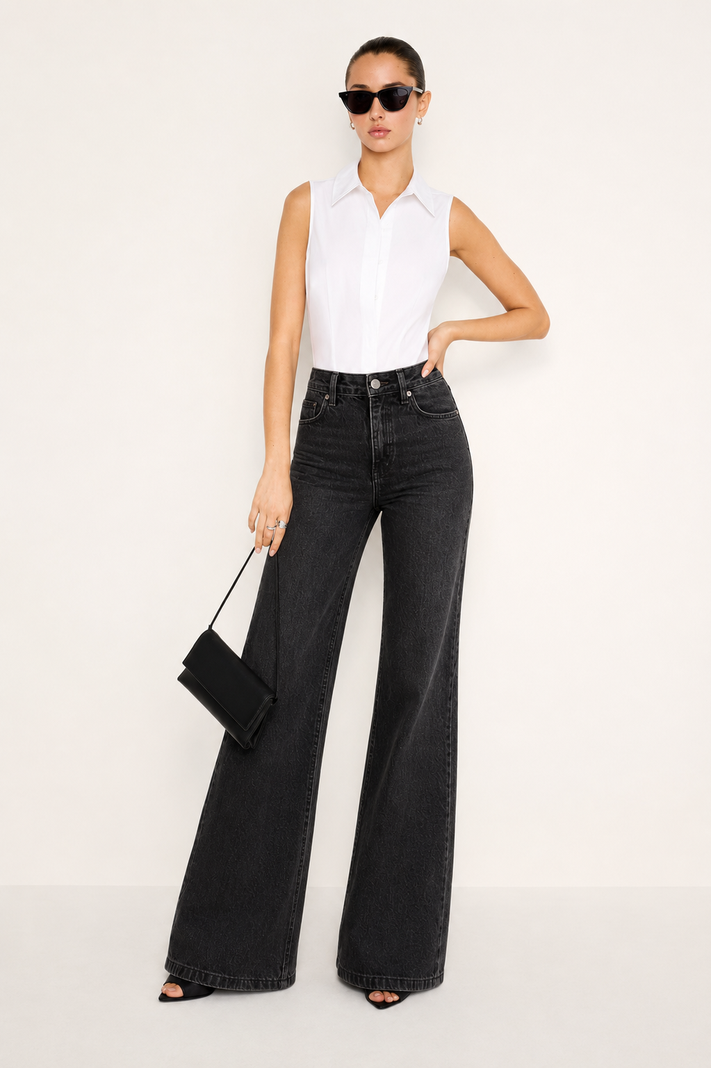 RǏWYÑ | Onyx Black Stone Wash Wide Leg High Rise Jeans
