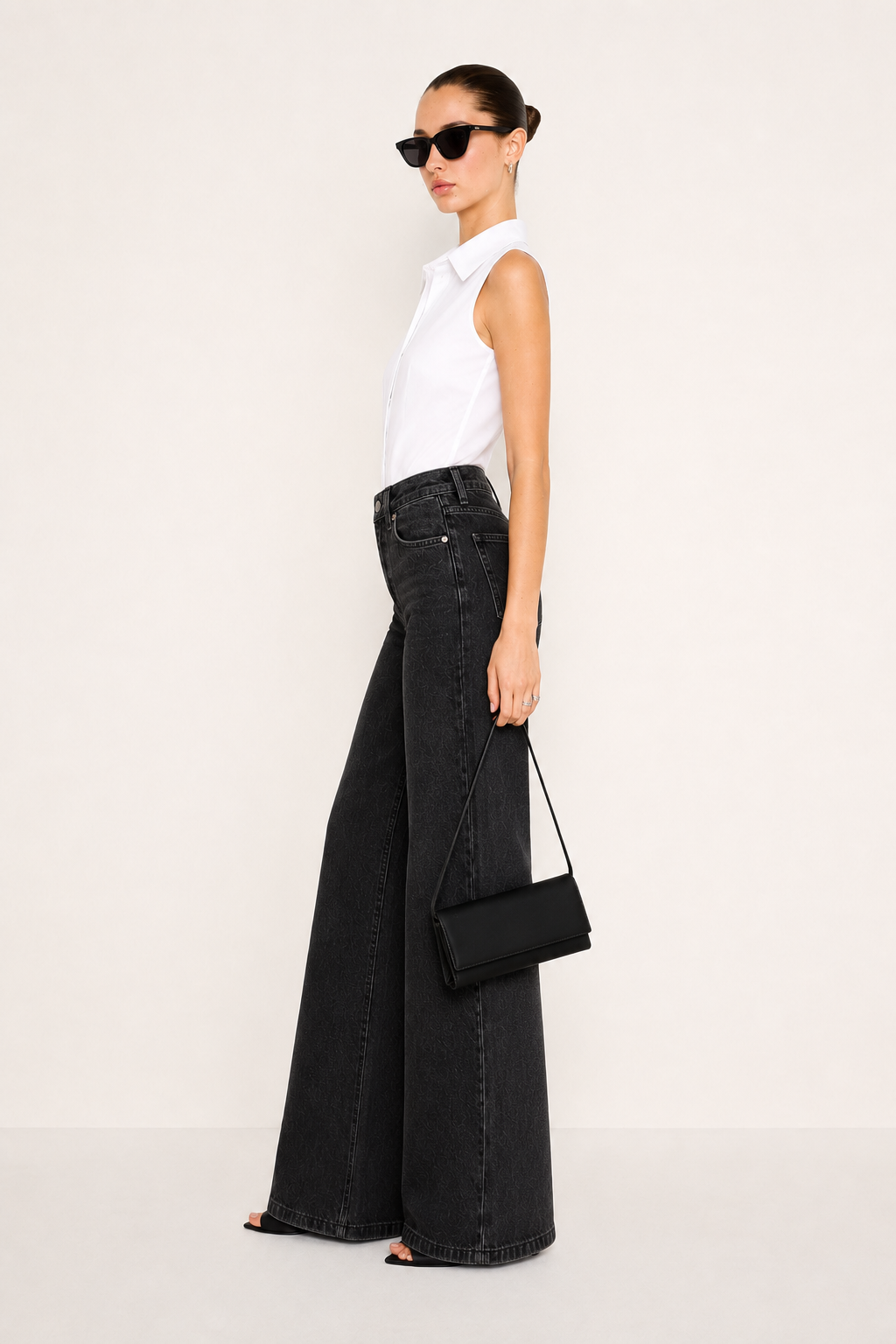 RǏWYÑ | Onyx Black Stone Wash Wide Leg High Rise Jeans