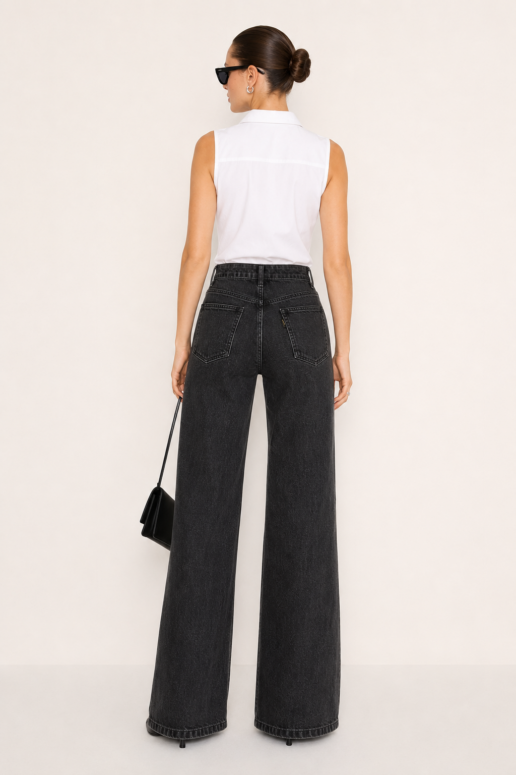 RǏWYÑ | Onyx Black Stone Wash Wide Leg High Rise Jeans