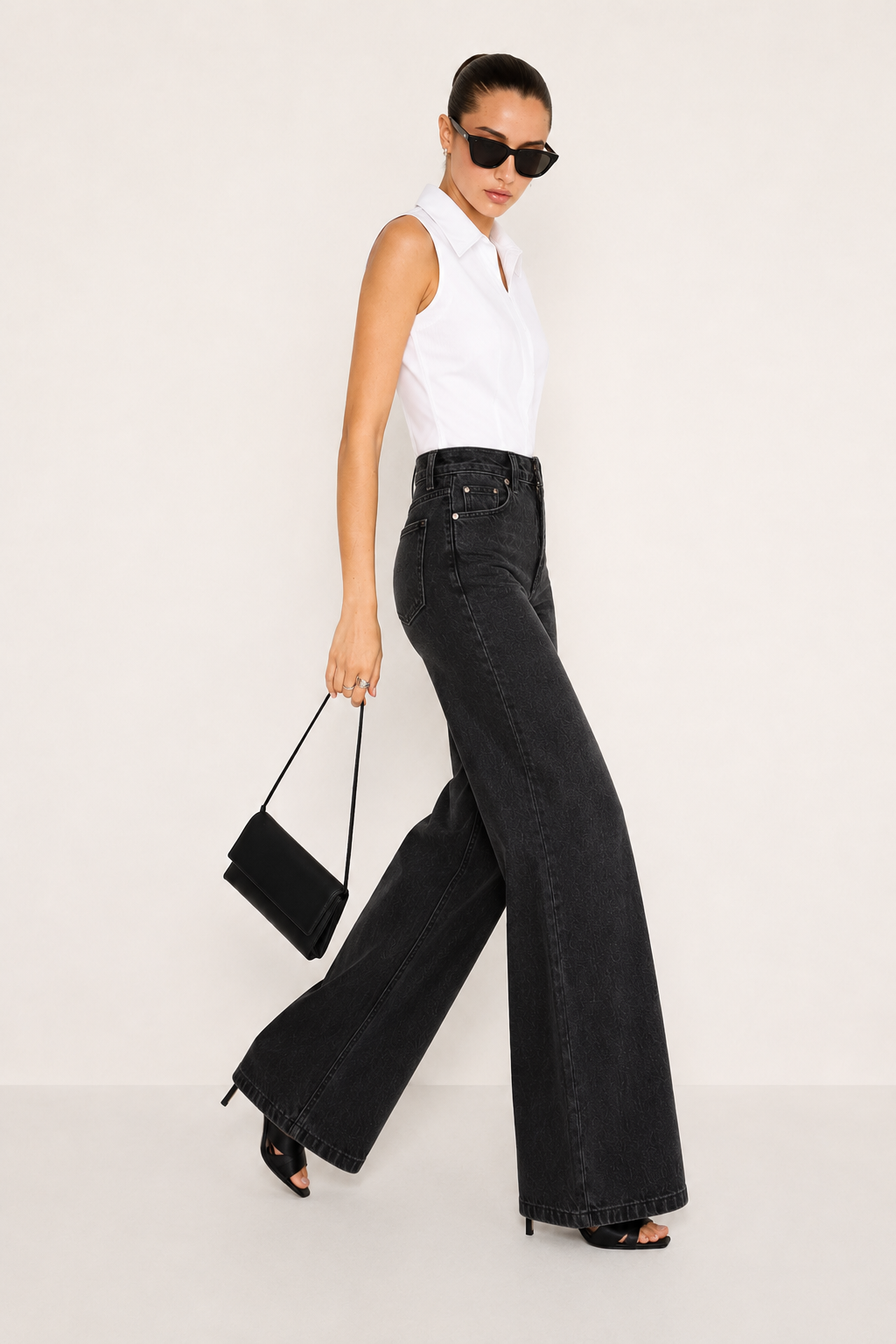 RǏWYÑ | Onyx Black Stone Wash Wide Leg High Rise Jeans