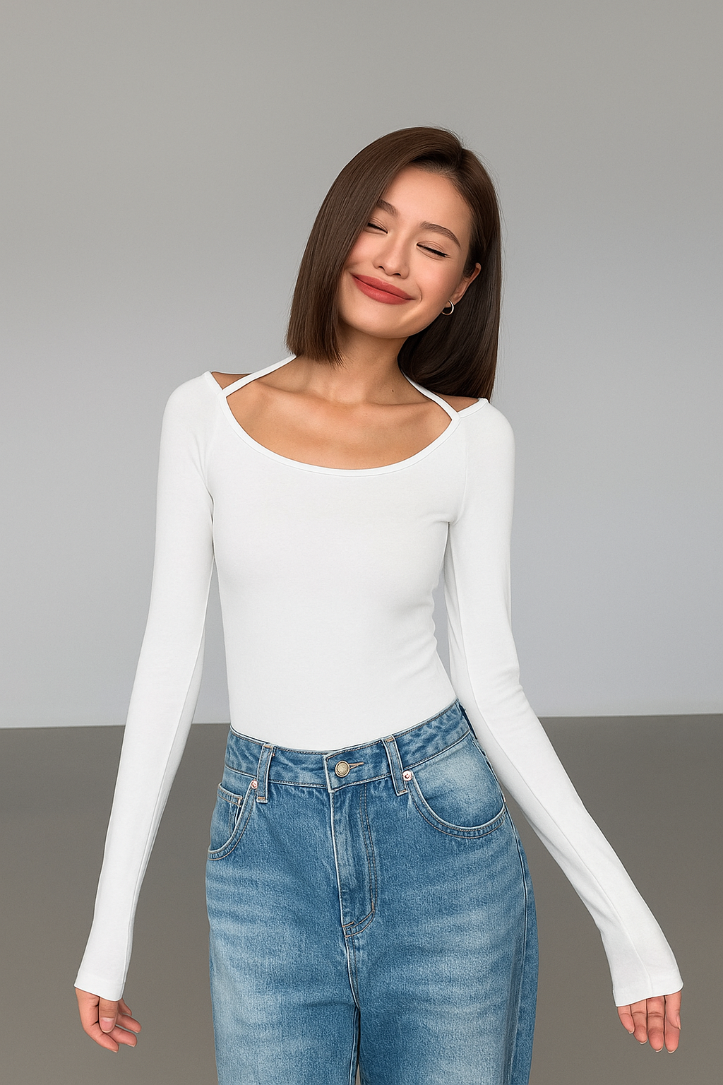 RǏWYÑ | Fitted Scoop Tie Up Long-Sleeve Top
