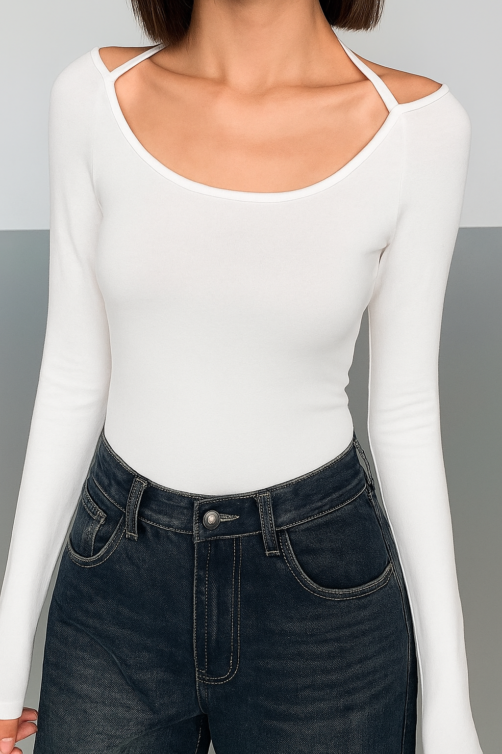 RǏWYÑ | Fitted Scoop Tie Up Long-Sleeve Top