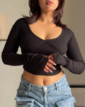 RǏWYÑ | Crossover Long-Sleeves Rib Knit Top
