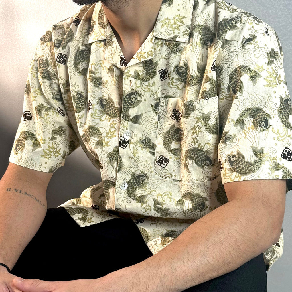 RIWYN Dragon Gold Fish Structured Shirt