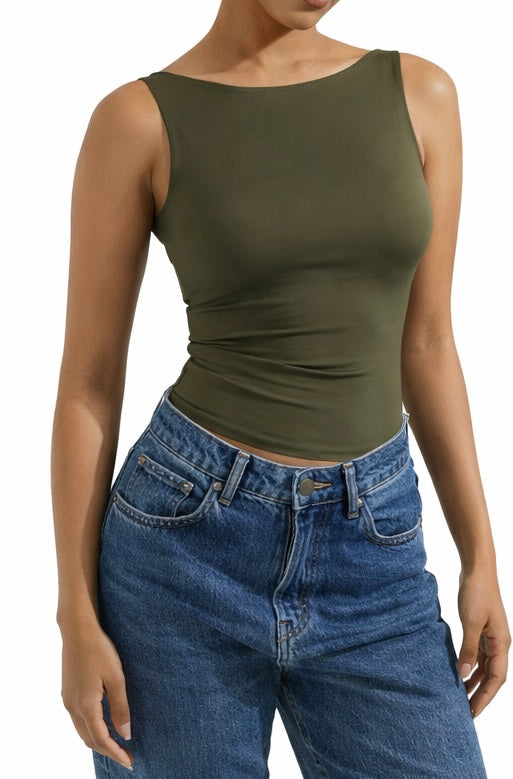 RǏWYÑ | Soft Backless Boat Neck Tank Top