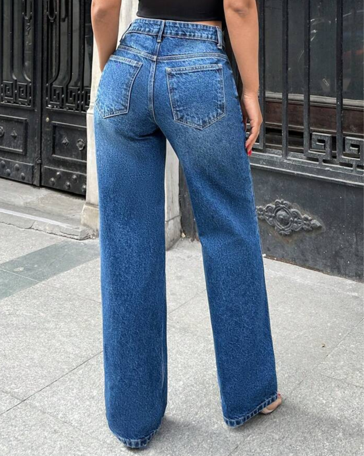 RǏWYÑ | Mid Blue Overcast Wash High Waist Wide Leg Jeans