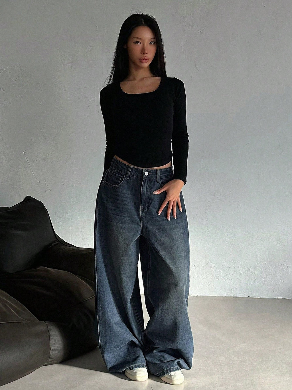 RǏWYÑ | Dark Blue Energy Baggy Wide Leg Jeans
