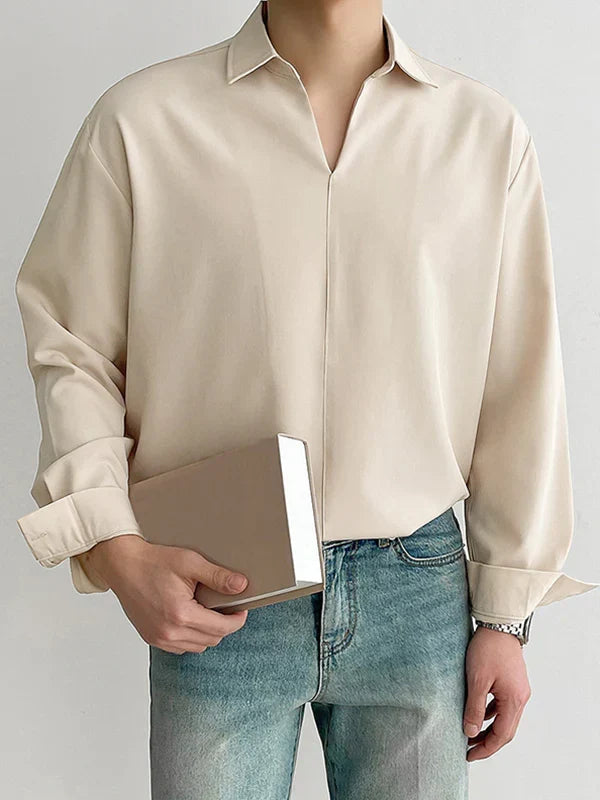 RIWYN Daily Loose Solid Color Long Sleeved Shirt