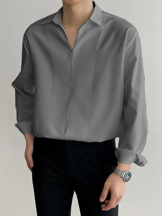 RIWYN Daily Loose Solid Color Long Sleeved Shirt