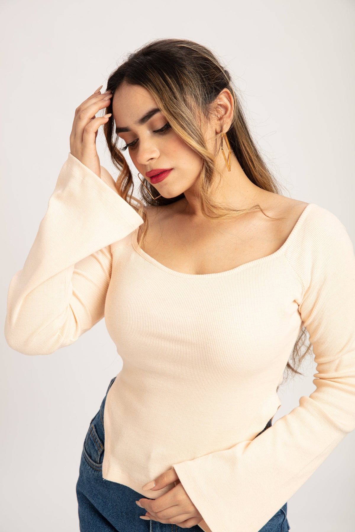 RǏWYÑ | Peachy Rib Asymmetric Milkmaid Top