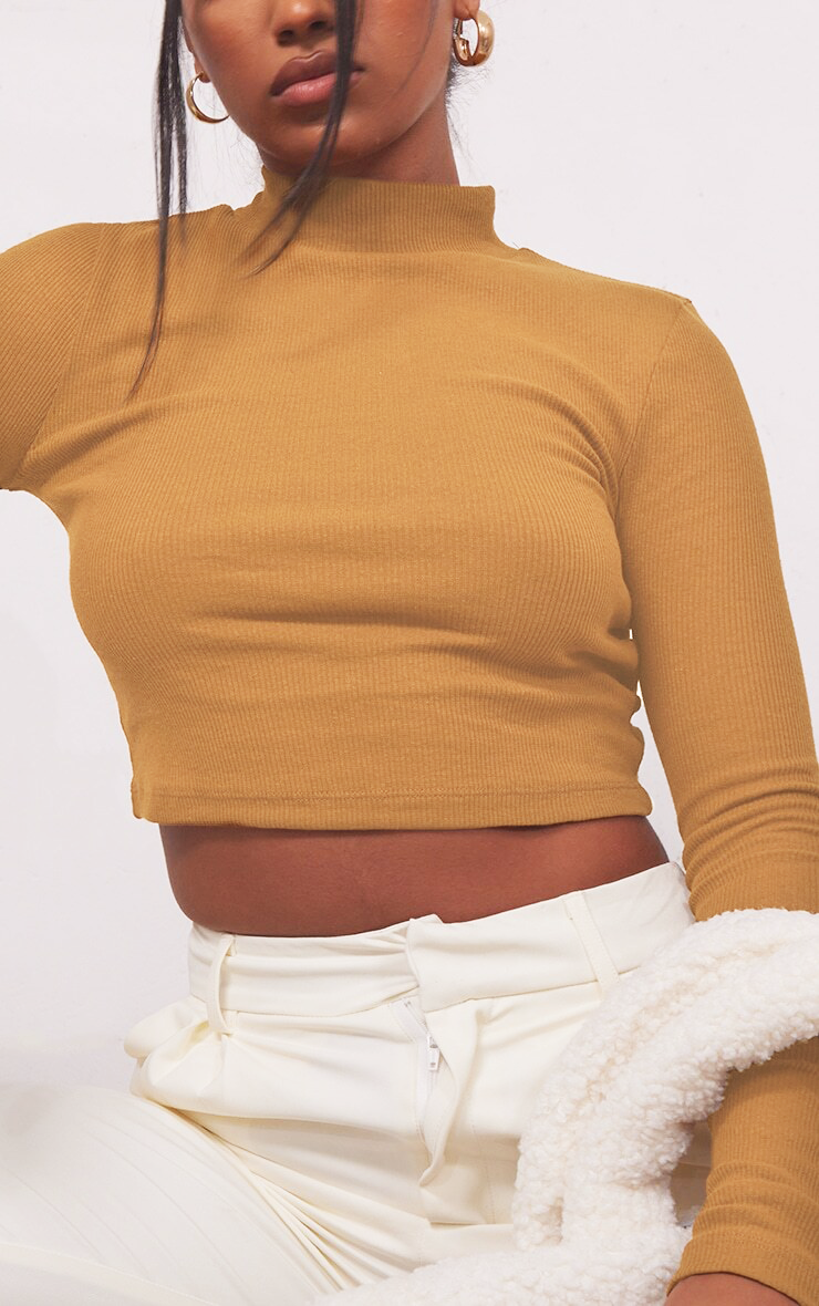RǏWYÑ | Tan Brown Mock Neck Full Sleeves Top
