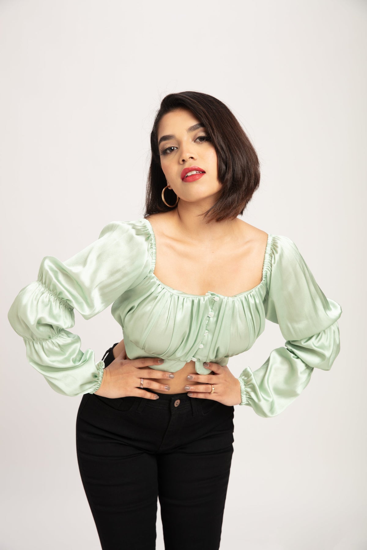 RǏWYÑ | Princess Sage Green Tiered Sleeves top