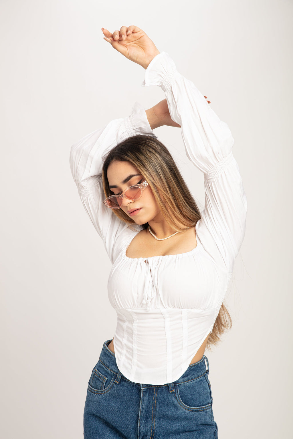 RǏWYÑ | Puff Sleeve Milkmaid Cropped Top