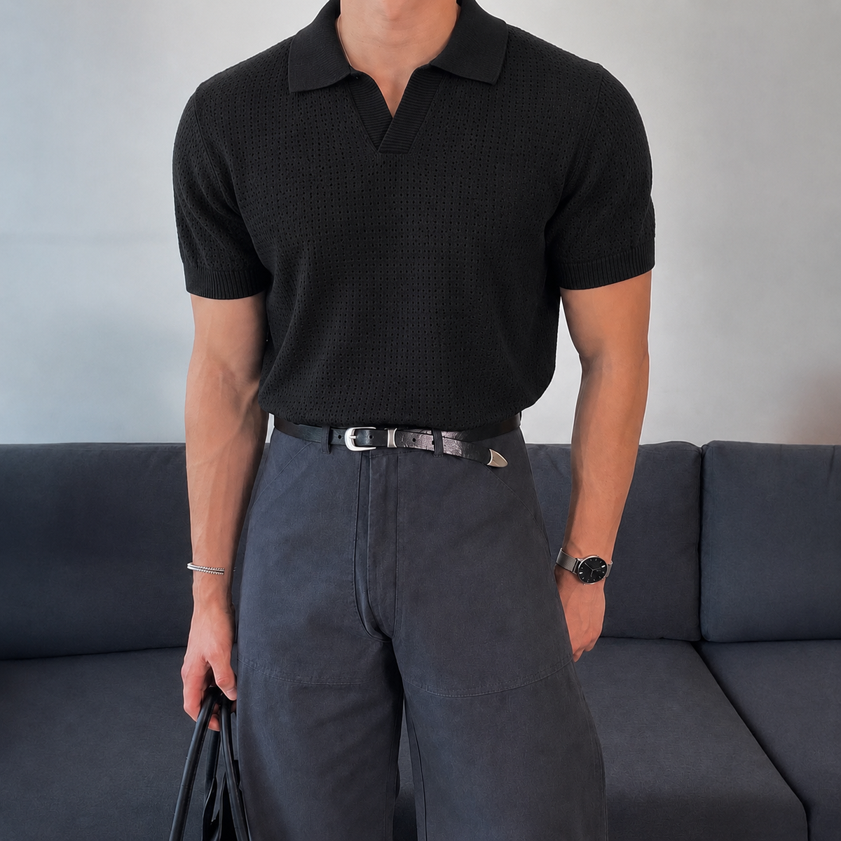 RIWYN Minimal Texture Polo T-shirt