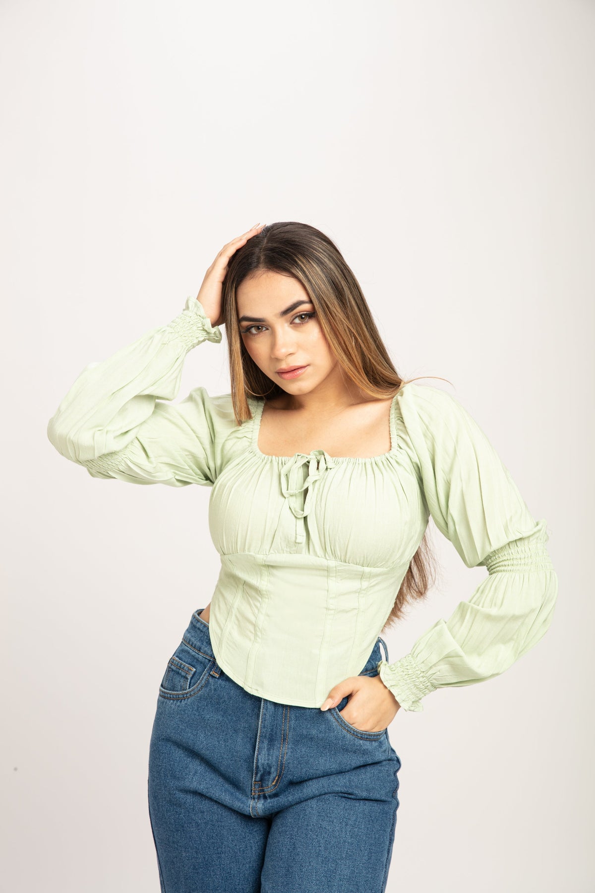 RǏWYÑ | Puff Sleeve Milkmaid Cropped Top
