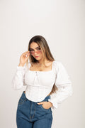 RǏWYÑ | Puff Sleeve Milkmaid Cropped Top
