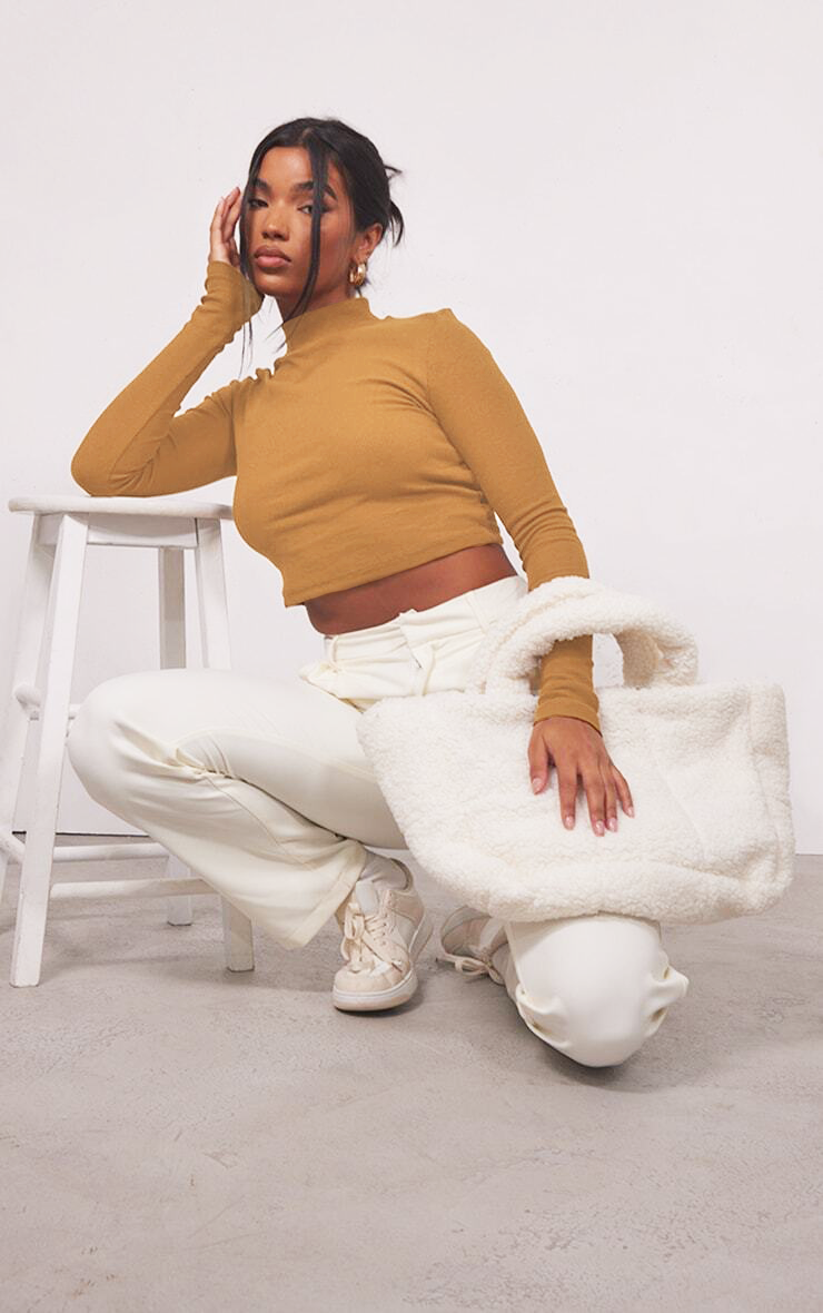 RǏWYÑ | Tan Brown Mock Neck Full Sleeves Top
