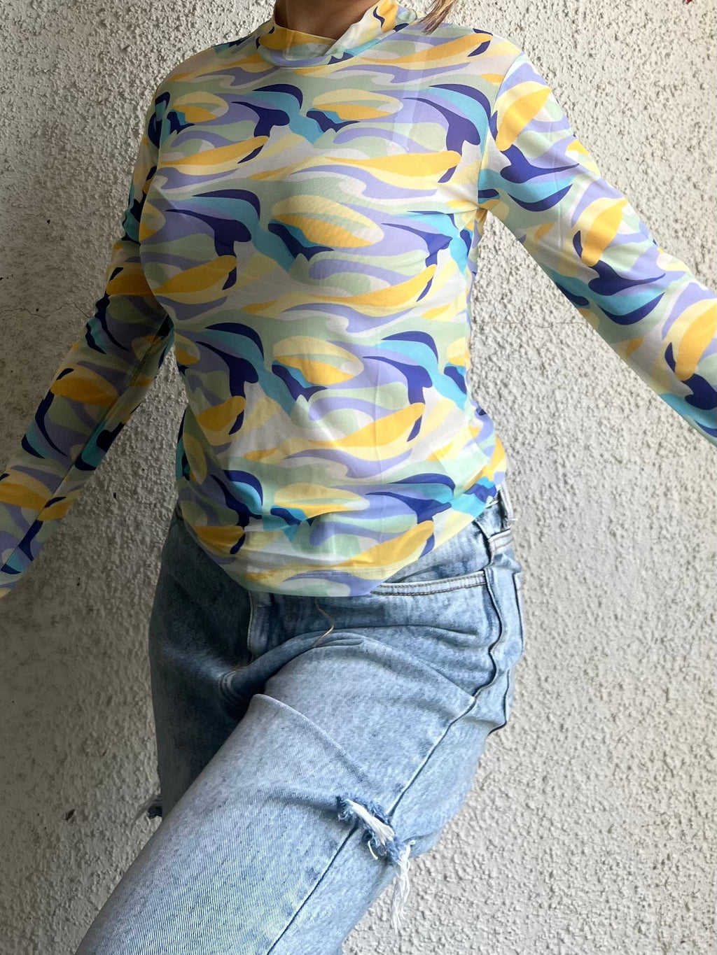 RǏWYÑ | Bright Colorful Camouflage Mesh Top