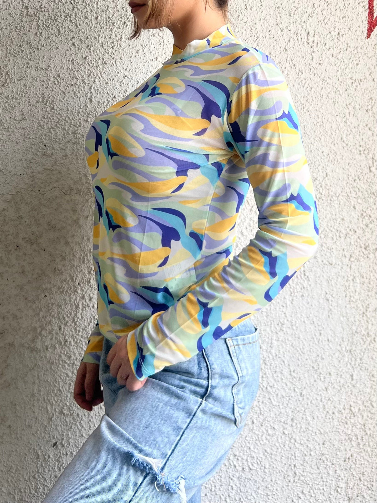 RǏWYÑ | Bright Colorful Camouflage Mesh Top