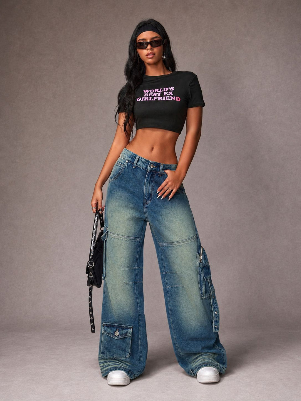 RǏWYÑ | Navy Solar Wide Leg Cargo Jeans
